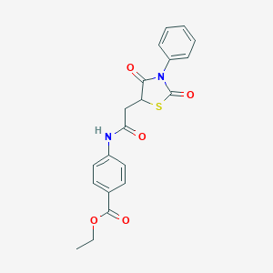 molecular formula C20H18N2O5S B353386 Ethyl 4-{[(2,4-dioxo-3-phenyl-1,3-thiazolidin-5-yl)acetyl]amino}benzoate CAS No. 453579-10-7