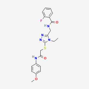 molecular formula C21H22FN5O3S B3534220 N-{[4-ethyl-5-({2-[(4-methoxyphenyl)amino]-2-oxoethyl}sulfanyl)-4H-1,2,4-triazol-3-yl]methyl}-2-fluorobenzamide 