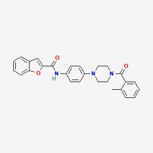 molecular formula C27H25N3O3 B3534249 N-(4-{4-[(2-methylphenyl)carbonyl]piperazin-1-yl}phenyl)-1-benzofuran-2-carboxamide 