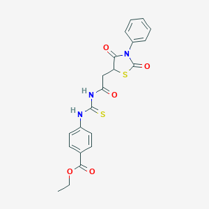 molecular formula C21H19N3O5S2 B353425 Ethyl 4-(3-(2-(2,4-dioxo-3-phenylthiazolidin-5-yl)acetyl)thioureido)benzoate CAS No. 488804-77-9