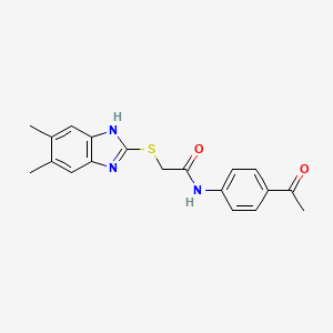 molecular formula C19H19N3O2S B3534586 N-(4-acetylphenyl)-2-[(5,6-dimethyl-1H-benzimidazol-2-yl)sulfanyl]acetamide 