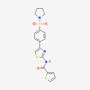 molecular formula C18H17N3O3S3 B3534945 N-{4-[4-(1-pyrrolidinylsulfonyl)phenyl]-1,3-thiazol-2-yl}-2-thiophenecarboxamide 