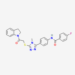molecular formula C26H22FN5O2S B3535056 N-[4-(5-{[2-(2,3-dihydro-1H-indol-1-yl)-2-oxoethyl]sulfanyl}-4-methyl-4H-1,2,4-triazol-3-yl)phenyl]-4-fluorobenzamide 