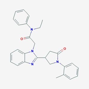 molecular formula C28H28N4O2 B353511 N-ethyl-2-{2-[1-(2-methylphenyl)-5-oxopyrrolidin-3-yl]benzimidazolyl}-N-phenyl acetamide CAS No. 942862-45-5