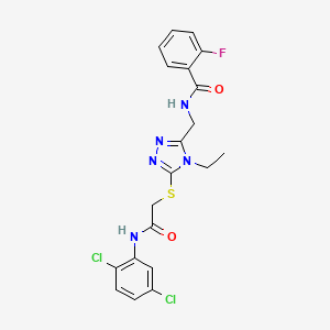molecular formula C20H18Cl2FN5O2S B3535205 N-{[5-({2-[(2,5-dichlorophenyl)amino]-2-oxoethyl}sulfanyl)-4-ethyl-4H-1,2,4-triazol-3-yl]methyl}-2-fluorobenzamide 