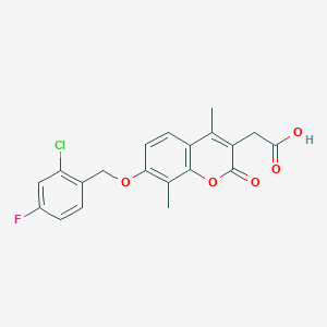 molecular formula C20H16ClFO5 B3535474 2-[7-[(2-chloro-4-fluorophenyl)methoxy]-4,8-dimethyl-2-oxochromen-3-yl]acetic acid 