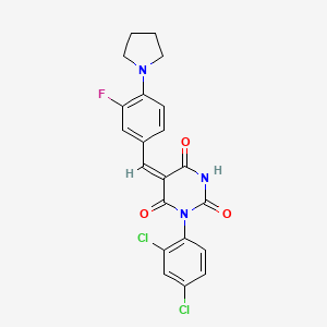 molecular formula C21H16Cl2FN3O3 B3535477 (5E)-1-(2,4-dichlorophenyl)-5-[3-fluoro-4-(pyrrolidin-1-yl)benzylidene]pyrimidine-2,4,6(1H,3H,5H)-trione 