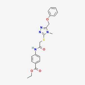 molecular formula C21H22N4O4S B3535501 ethyl 4-[({[4-methyl-5-(phenoxymethyl)-4H-1,2,4-triazol-3-yl]thio}acetyl)amino]benzoate 