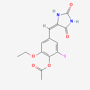 molecular formula C14H13IN2O5 B3535652 [4-[(E)-(2,5-dioxoimidazolidin-4-ylidene)methyl]-2-ethoxy-6-iodophenyl] acetate 