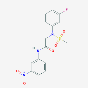 molecular formula C15H14FN3O5S B3535962 N~2~-(3-fluorophenyl)-N~2~-(methylsulfonyl)-N-(3-nitrophenyl)glycinamide 