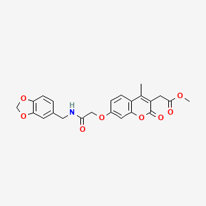 molecular formula C23H21NO8 B3536007 METHYL 2-[7-({[(2H-1,3-BENZODIOXOL-5-YL)METHYL]CARBAMOYL}METHOXY)-4-METHYL-2-OXO-2H-CHROMEN-3-YL]ACETATE 