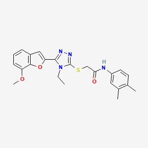 molecular formula C23H24N4O3S B3536080 N-(3,4-dimethylphenyl)-2-{[4-ethyl-5-(7-methoxy-1-benzofuran-2-yl)-4H-1,2,4-triazol-3-yl]sulfanyl}acetamide 
