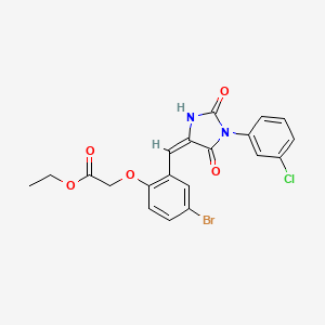 molecular formula C20H16BrClN2O5 B3536383 ethyl (4-bromo-2-{(E)-[1-(3-chlorophenyl)-2,5-dioxoimidazolidin-4-ylidene]methyl}phenoxy)acetate 