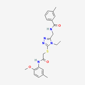 molecular formula C23H27N5O3S B3536494 N-{[4-ethyl-5-({2-[(2-methoxy-5-methylphenyl)amino]-2-oxoethyl}sulfanyl)-4H-1,2,4-triazol-3-yl]methyl}-3-methylbenzamide 