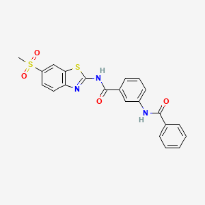 molecular formula C22H17N3O4S2 B3536677 N-[6-(methylsulfonyl)-1,3-benzothiazol-2-yl]-3-[(phenylcarbonyl)amino]benzamide 
