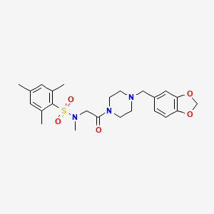 molecular formula C24H31N3O5S B3536880 N-{2-[4-(1,3-benzodioxol-5-ylmethyl)piperazin-1-yl]-2-oxoethyl}-N,2,4,6-tetramethylbenzenesulfonamide 