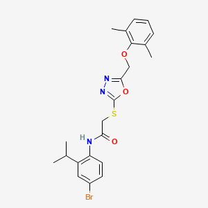 molecular formula C22H24BrN3O3S B3536949 N-[4-bromo-2-(propan-2-yl)phenyl]-2-({5-[(2,6-dimethylphenoxy)methyl]-1,3,4-oxadiazol-2-yl}sulfanyl)acetamide 