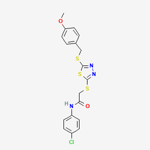 molecular formula C18H16ClN3O2S3 B3537018 N-(4-chlorophenyl)-2-({5-[(4-methoxybenzyl)sulfanyl]-1,3,4-thiadiazol-2-yl}sulfanyl)acetamide 