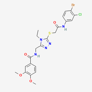molecular formula C22H23BrClN5O4S B3537106 N-{[5-({2-[(4-bromo-3-chlorophenyl)amino]-2-oxoethyl}sulfanyl)-4-ethyl-4H-1,2,4-triazol-3-yl]methyl}-3,4-dimethoxybenzamide 