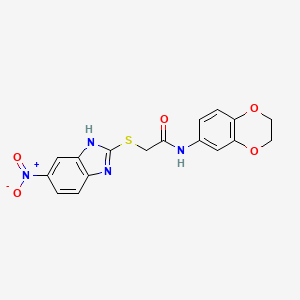 molecular formula C17H14N4O5S B3537160 N~1~-(2,3-DIHYDRO-1,4-BENZODIOXIN-6-YL)-2-[(5-NITRO-1H-1,3-BENZIMIDAZOL-2-YL)SULFANYL]ACETAMIDE 