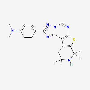 molecular formula C22H26N6S B3537251 N,N-dimethyl-4-(12,12,14,14-tetramethyl-10-thia-3,5,6,8,13-pentazatetracyclo[7.7.0.02,6.011,16]hexadeca-1(9),2,4,7,11(16)-pentaen-4-yl)aniline 
