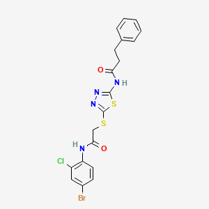 molecular formula C19H16BrClN4O2S2 B3537493 N-[5-({2-[(4-bromo-2-chlorophenyl)amino]-2-oxoethyl}sulfanyl)-1,3,4-thiadiazol-2-yl]-3-phenylpropanamide 