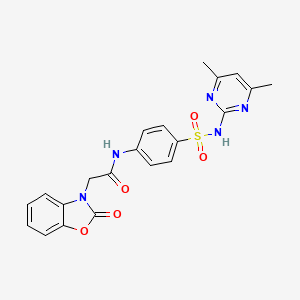 molecular formula C21H19N5O5S B3537644 N-{4-[(4,6-DIMETHYLPYRIMIDIN-2-YL)SULFAMOYL]PHENYL}-2-(2-OXO-2,3-DIHYDRO-1,3-BENZOXAZOL-3-YL)ACETAMIDE 