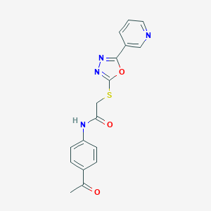 molecular formula C17H14N4O3S B353795 N-(4-acetylphenyl)-2-((5-(pyridin-3-yl)-1,3,4-oxadiazol-2-yl)thio)acetamide CAS No. 332358-22-2