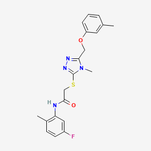 molecular formula C20H21FN4O2S B3538005 N-(5-fluoro-2-methylphenyl)-2-[[4-methyl-5-[(3-methylphenoxy)methyl]-1,2,4-triazol-3-yl]sulfanyl]acetamide 