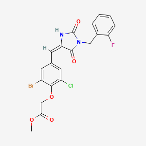 molecular formula C20H15BrClFN2O5 B3538026 methyl (2-bromo-6-chloro-4-{(E)-[1-(2-fluorobenzyl)-2,5-dioxoimidazolidin-4-ylidene]methyl}phenoxy)acetate 