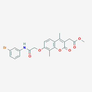molecular formula C22H20BrNO6 B3538111 METHYL 2-(7-{[(3-BROMOPHENYL)CARBAMOYL]METHOXY}-4,8-DIMETHYL-2-OXO-2H-CHROMEN-3-YL)ACETATE 