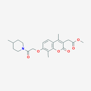 molecular formula C22H27NO6 B3538175 METHYL 2-{4,8-DIMETHYL-7-[2-(4-METHYLPIPERIDIN-1-YL)-2-OXOETHOXY]-2-OXO-2H-CHROMEN-3-YL}ACETATE 