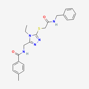 molecular formula C22H25N5O2S B3538568 N-[[5-[2-(benzylamino)-2-oxoethyl]sulfanyl-4-ethyl-1,2,4-triazol-3-yl]methyl]-4-methylbenzamide 