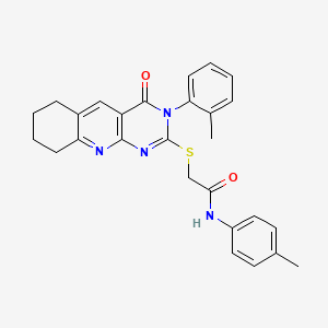molecular formula C27H26N4O2S B3538908 N-(4-Methylphenyl)-2-{[3-(2-methylphenyl)-4-oxo-3H,4H,6H,7H,8H,9H-pyrimido[4,5-B]quinolin-2-YL]sulfanyl}acetamide 