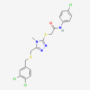 molecular formula C19H17Cl3N4OS2 B3539204 N-(4-chlorophenyl)-2-[[5-[(3,4-dichlorophenyl)methylsulfanylmethyl]-4-methyl-1,2,4-triazol-3-yl]sulfanyl]acetamide 