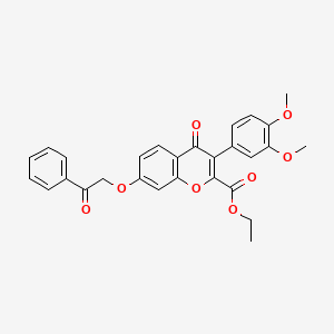 molecular formula C28H24O8 B3539307 ethyl 3-(3,4-dimethoxyphenyl)-4-oxo-7-(2-oxo-2-phenylethoxy)-4H-chromene-2-carboxylate 