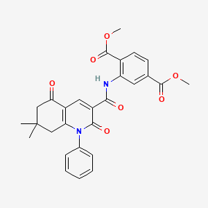 molecular formula C28H26N2O7 B3539401 dimethyl 2-{[(7,7-dimethyl-2,5-dioxo-1-phenyl-1,2,5,6,7,8-hexahydro-3-quinolinyl)carbonyl]amino}terephthalate 