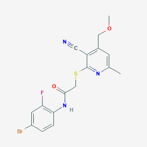 molecular formula C17H15BrFN3O2S B3539505 N-(4-bromo-2-fluorophenyl)-2-{[3-cyano-4-(methoxymethyl)-6-methylpyridin-2-yl]sulfanyl}acetamide 