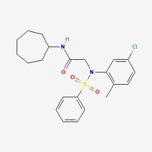 molecular formula C22H27ClN2O3S B3539735 N~2~-(5-chloro-2-methylphenyl)-N-cycloheptyl-N~2~-(phenylsulfonyl)glycinamide 