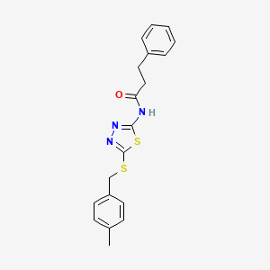 molecular formula C19H19N3OS2 B3539736 N-(5-((4-methylbenzyl)thio)-1,3,4-thiadiazol-2-yl)-3-phenylpropanamide 