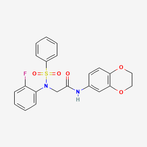 molecular formula C22H19FN2O5S B3539758 N~1~-(2,3-dihydro-1,4-benzodioxin-6-yl)-N~2~-(2-fluorophenyl)-N~2~-(phenylsulfonyl)glycinamide 