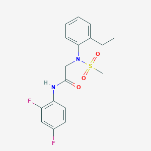 molecular formula C17H18F2N2O3S B3539771 N-(2,4-difluorophenyl)-2-(2-ethyl-N-methylsulfonylanilino)acetamide 