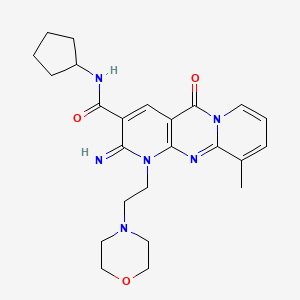 molecular formula C24H30N6O3 B3539798 N-cyclopentyl-6-imino-11-methyl-7-(2-morpholin-4-ylethyl)-2-oxo-1,7,9-triazatricyclo[8.4.0.03,8]tetradeca-3(8),4,9,11,13-pentaene-5-carboxamide 