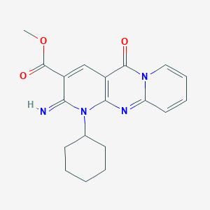 molecular formula C19H20N4O3 B3539925 methyl 7-cyclohexyl-6-imino-2-oxo-1,7,9-triazatricyclo[8.4.0.03,8]tetradeca-3(8),4,9,11,13-pentaene-5-carboxylate 