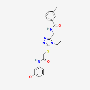 molecular formula C22H25N5O3S B3540114 N-{[4-ethyl-5-({2-[(3-methoxyphenyl)amino]-2-oxoethyl}thio)-4H-1,2,4-triazol-3-yl]methyl}-3-methylbenzamide 