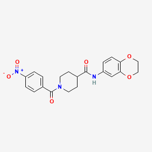 molecular formula C21H21N3O6 B3540782 N-(2,3-dihydro-1,4-benzodioxin-6-yl)-1-(4-nitrobenzoyl)-4-piperidinecarboxamide 