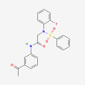 molecular formula C22H19FN2O4S B3541041 N-(3-acetylphenyl)-2-[N-(benzenesulfonyl)-2-fluoroanilino]acetamide 