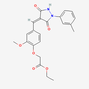 molecular formula C22H22N2O6 B3541070 ethyl (2-methoxy-4-{[1-(3-methylphenyl)-3,5-dioxo-4-pyrazolidinylidene]methyl}phenoxy)acetate 