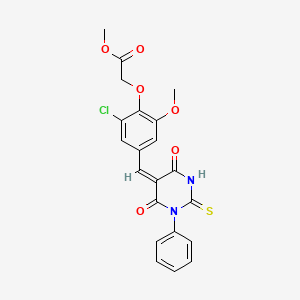molecular formula C21H17ClN2O6S B3541336 methyl {2-chloro-4-[(4,6-dioxo-1-phenyl-2-thioxotetrahydro-5(2H)-pyrimidinylidene)methyl]-6-methoxyphenoxy}acetate 