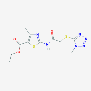 molecular formula C11H14N6O3S2 B354137 Ethyl 4-methyl-2-[[2-(1-methyltetrazol-5-yl)sulfanylacetyl]amino]-1,3-thiazole-5-carboxylate CAS No. 483349-68-4